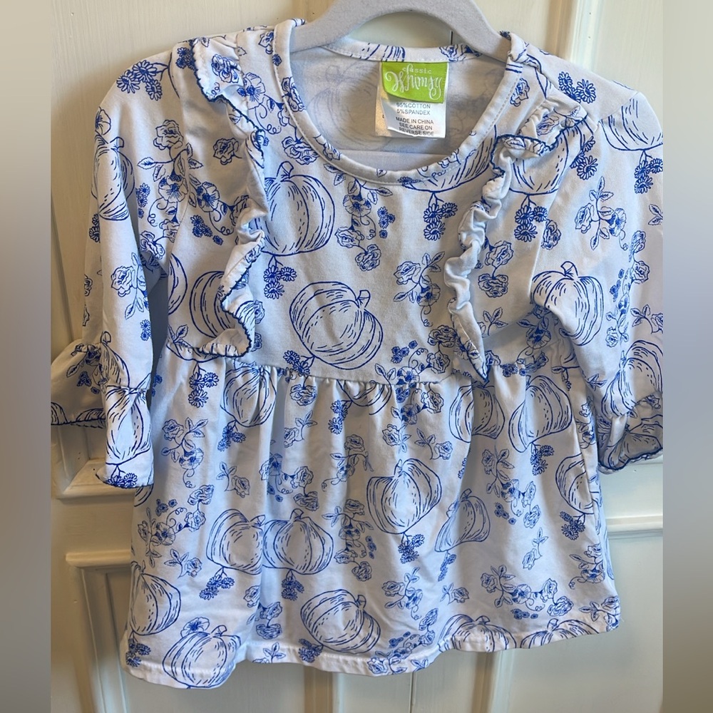 Blue and White Pumpkin Print Top
